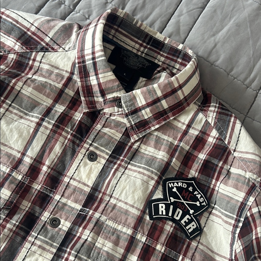 Harley Davidson Plaid Button-Up Shirt with Rider Patch size L
